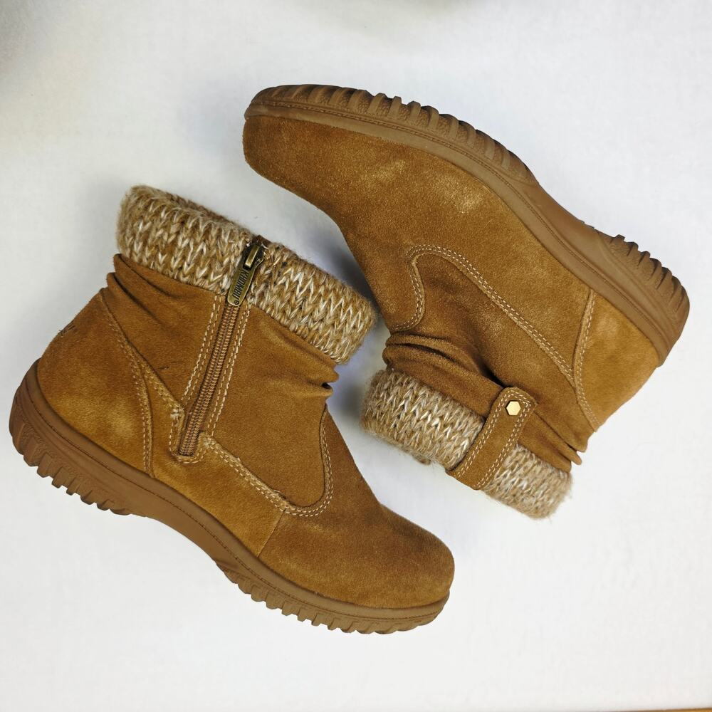 Khombu Laura Size 9 Brown Suede Leather Ankle Boots Cozy Winter Cabin Outdoor